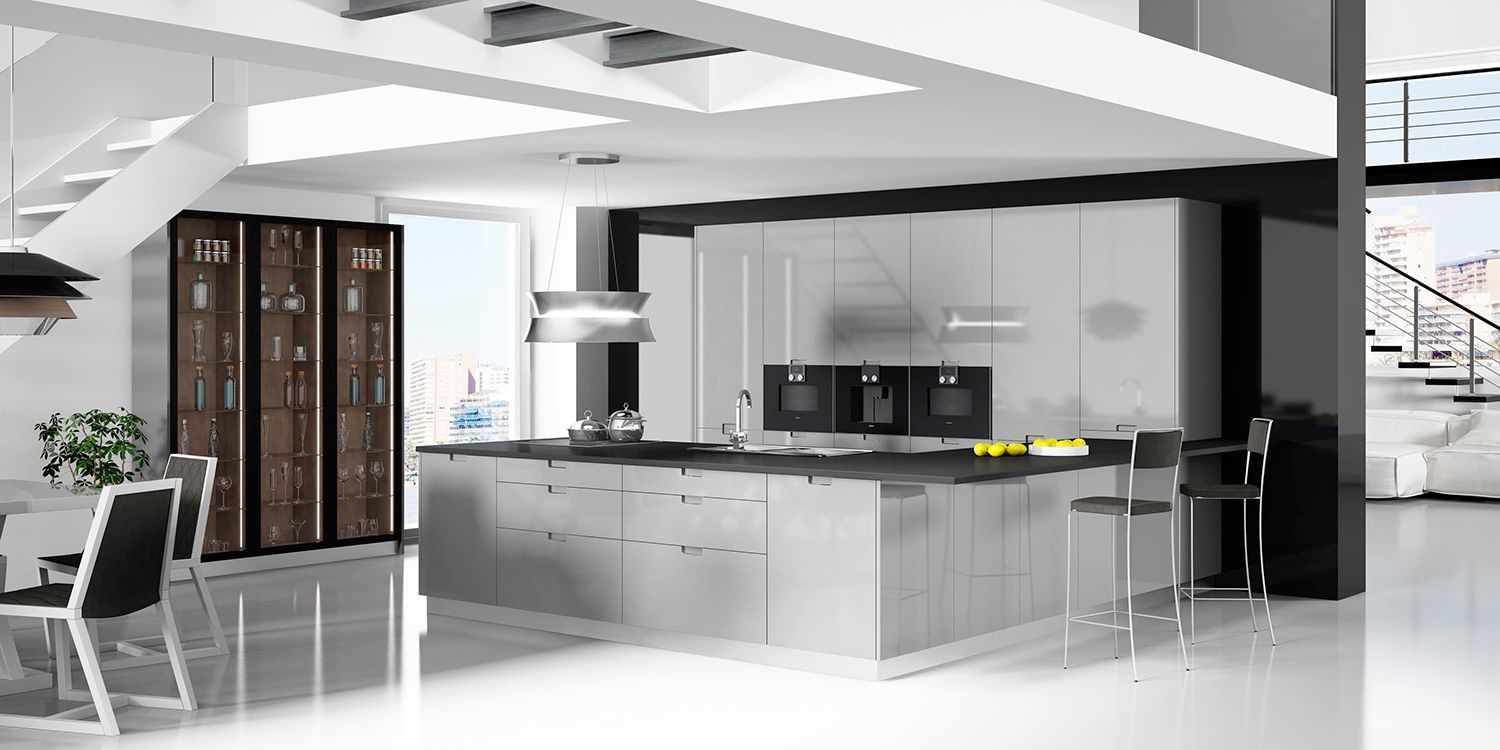 Ambiente cocina Kronos Garbianti en gris con isla