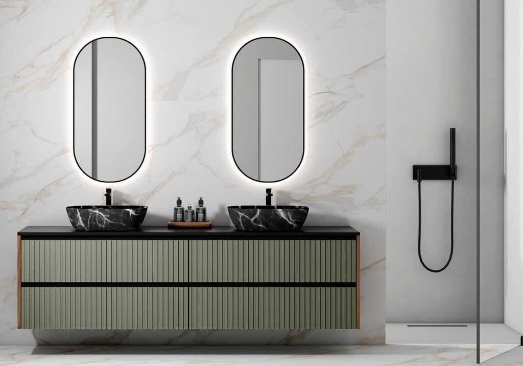 Mueble baño Country Garbianti - doble lavabo en lacado verde sage