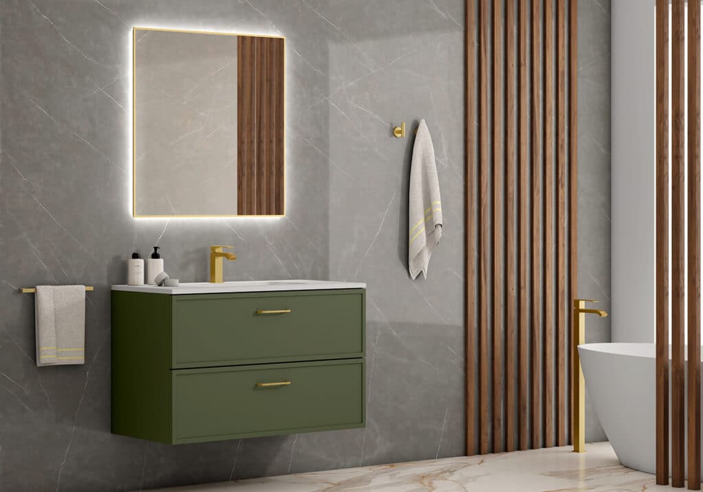 Mueble baño Galileo Garbianti en verde con espejo retroiluminado